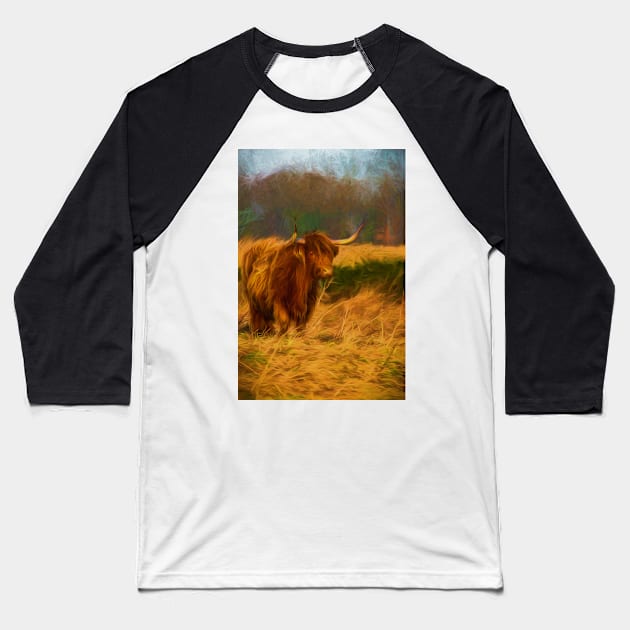 Highland cow with painterly effect Baseball T-Shirt by Violaman